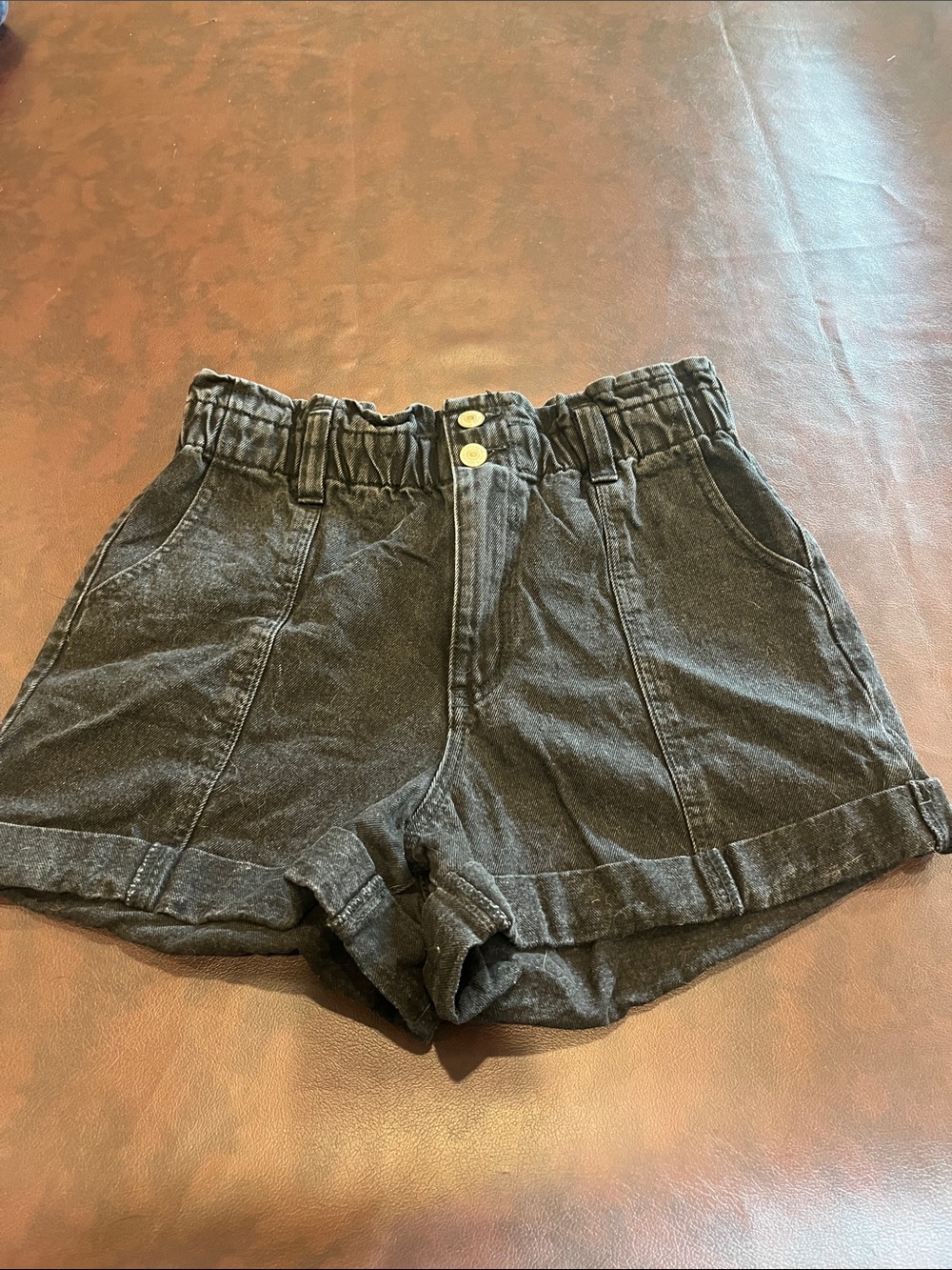 Forever 21 Black High-Waist Paperbag Denim Shorts